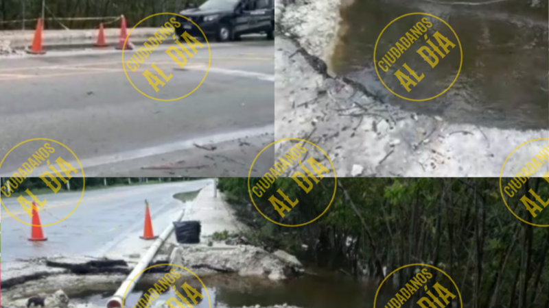 ROMPEN UNA CARRETERA PARA LIBERAR UN TUBO DE DESAGÜE EN PUERTO PROGRESO (video).