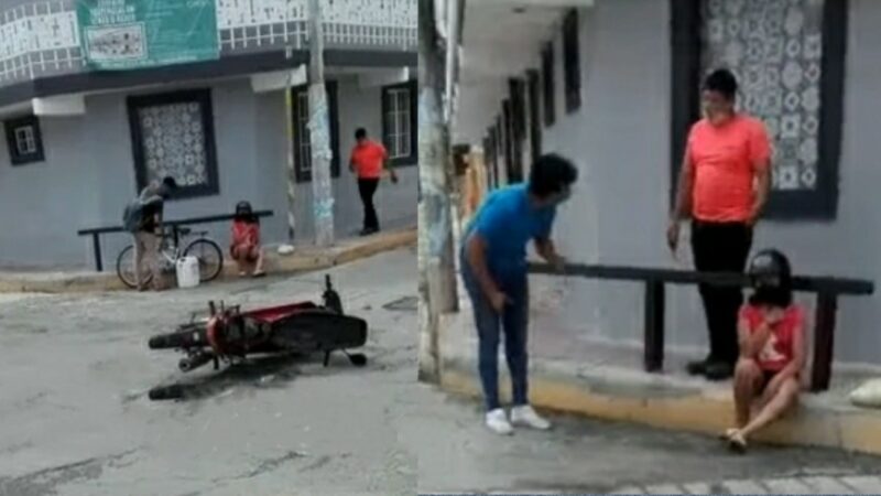 El chofer de una camioneta se vuela un alto y lesiona a una motociclista en Motul.