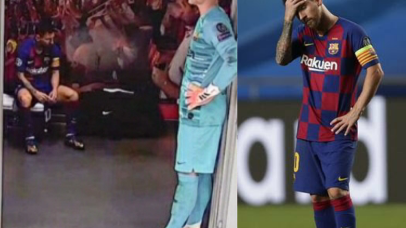 El argentino Lionel Messi devastado ante la goleada del Bayern Munich