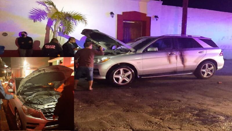 Policías de progreso evitaron que se quemara una camioneta Mercedes Benz