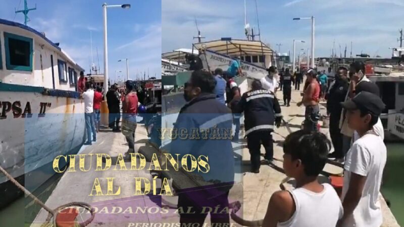 Embarcación pesquera se incendia en el puerto de abrigo de Yucalpetén