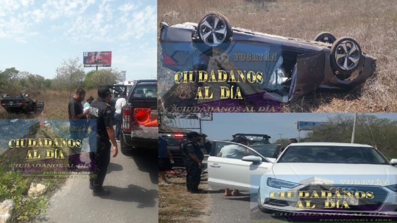Conductora de un Audi choca y ocasiona que vuelque un auto en la vía Cholul- Chablekal