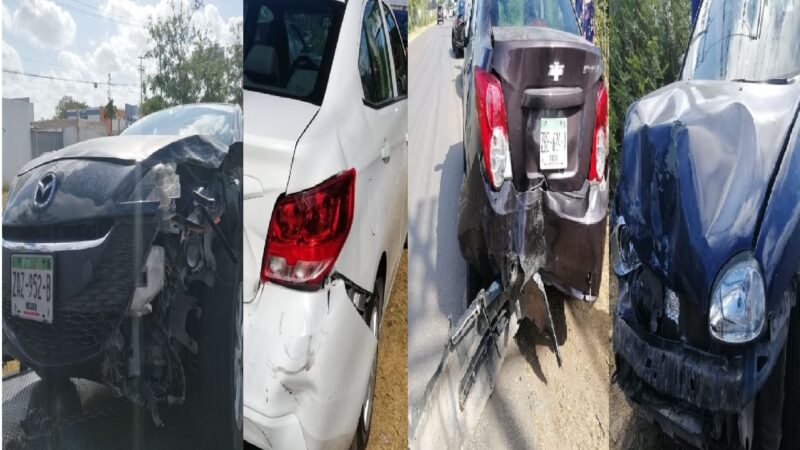 Carambola en el periférico de Mérida deja siete autos con daños materiales