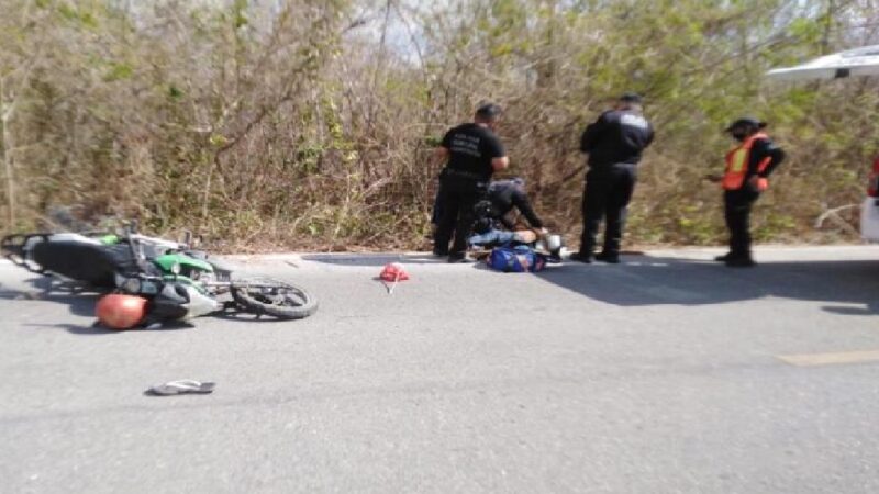 Ebrio motociclista derrapa y se lesiona en la vía Dzidzantún-Yobaín