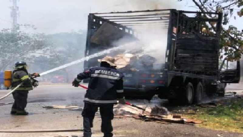 Se quema un camión de carga en la entrada de Mulchechén, minutos antes fue reparado