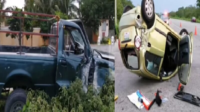 Ebrio chofer causa accidente y se da a la fuga en el entronque Kiní, chocó contra un March