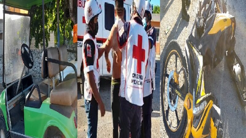 Adolecente de 14 años choca con un carrito de golf a un motociclista en Tizimín