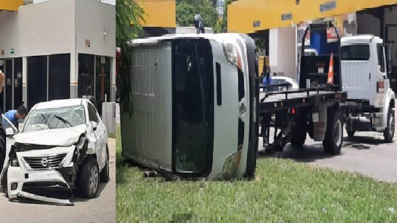 Dos autos volcados en la avenida Industrial, uno circulaba a exceso de velocidad