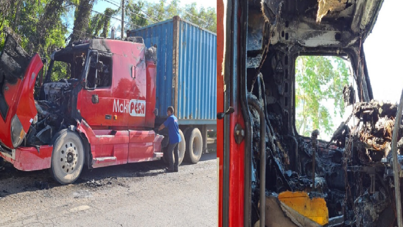 Se le quemó el tráiler mientras circulaba en el periférico de Mérida