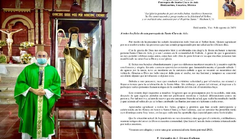 Se reventó un neumático, no hubo tal accidente y tampoco estaba ebrio dice el párroco de Dzidzantún.