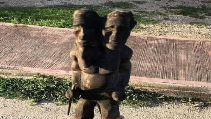 Mujeres de Hunkanab aseguran encontraron la escultura de un duende maya