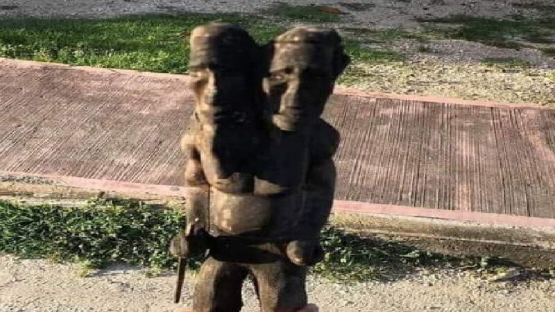 Mujeres de Hunkanab aseguran encontraron la escultura de un duende maya