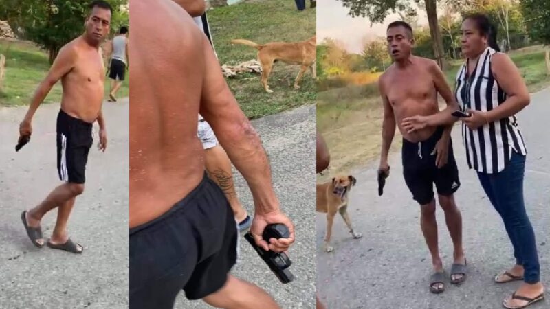 Policía estatal de Tabasco amenaza a sus vecinos con su arma de fuego, denuncian.