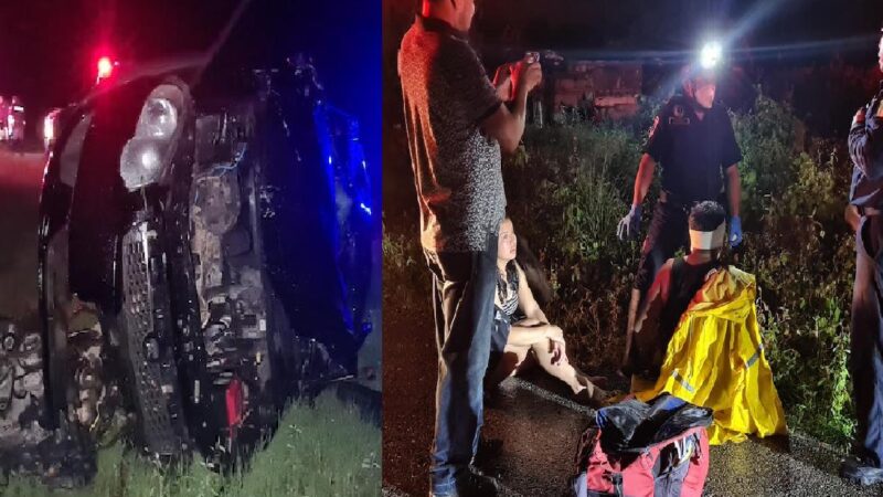 Una pareja sobrevive a una aparatosa volcadura en la vía Hunucmá