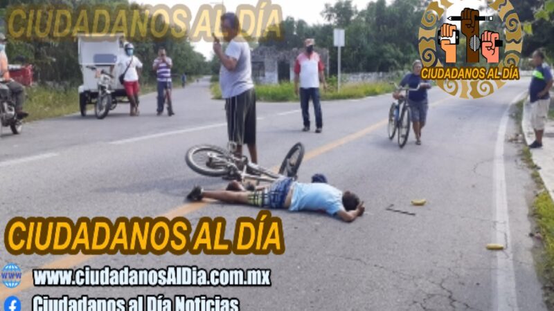 Taxista de Dzidzantún atropelló y lesionó a un ciclista en Cansahcab, luego huye del lugar.