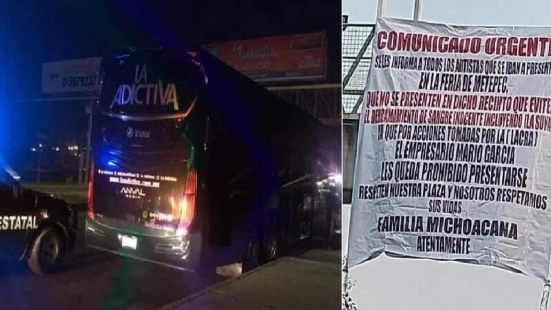 Balean el autobús de la banda “La Adictiva” en Feria de Metepec