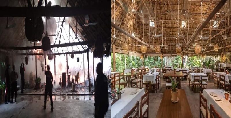 Se queman dos palapas del restaurante el Kinich en Izamal