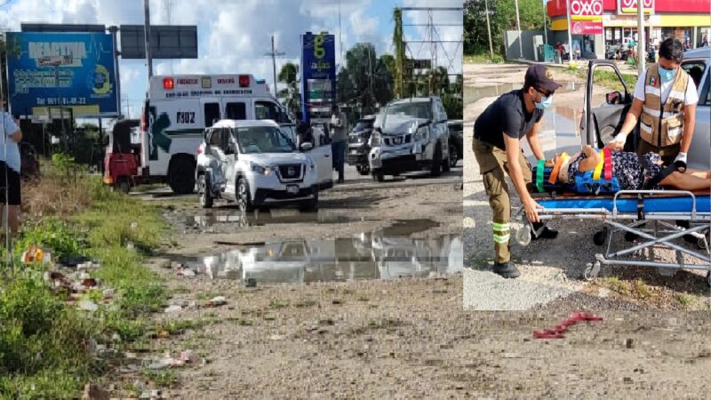 Lesiona a su acompañante, se voló el entronque Motul- Telchac y lo chocaron