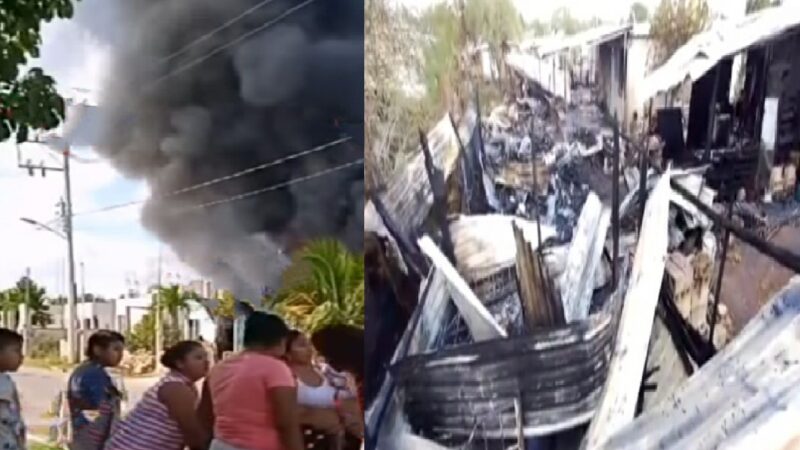 Explota su olla de comida, e incendia 11 casitas de cartón al sur de Mérida, hay tres lesionados