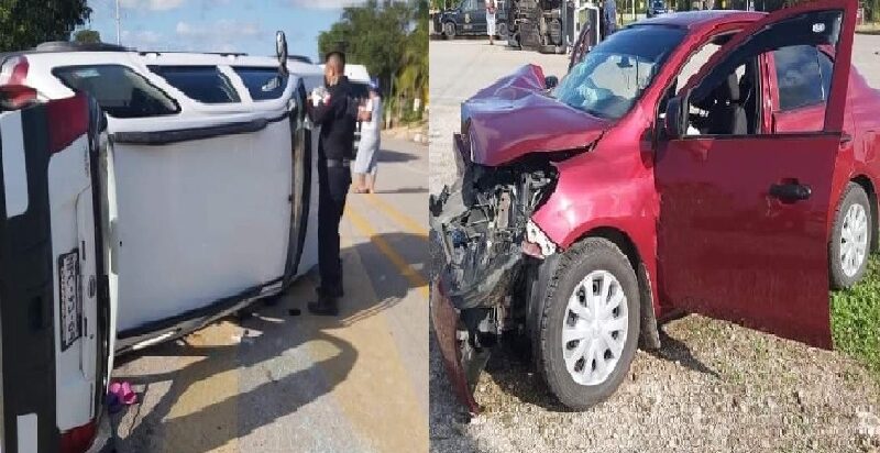 Chilanga se vuela un alto choca y vuelca en el entronque del periférico de Tizimín.