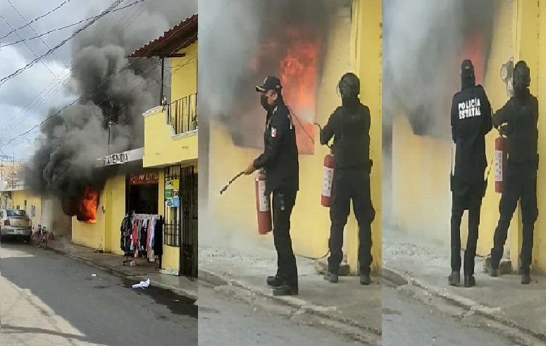 Una fuga en un tanque de gas da un flamazo y quema una pollería de Kanasín