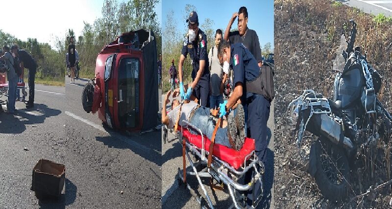 Con las piernas fracturadas acabaron dos motorizados en el entronque Motul- Uci