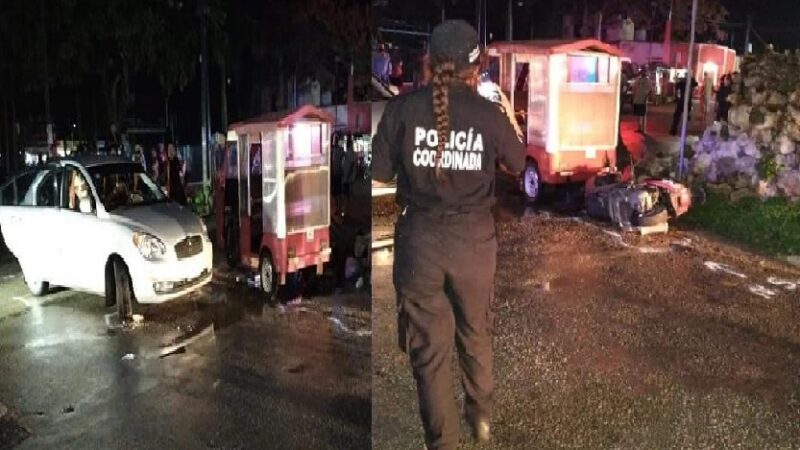 Ebrio choca a un tricitaxista y causó una carambola, dejo a varios lesionados