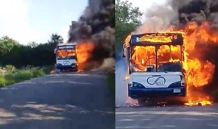 Un camión de pasaje se quemó en la ruta Papacal – Cosgaya en Mérida