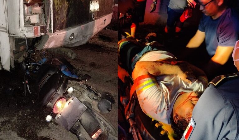 Ebrio motociclista chocó contra un urbano en Mérida y se lesiono