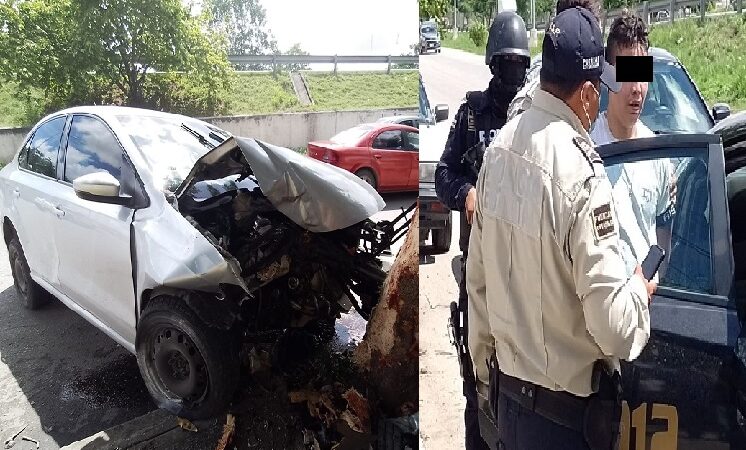 Ebrio le robó el carro a su hermano y lo chocó a la salida a Cancún