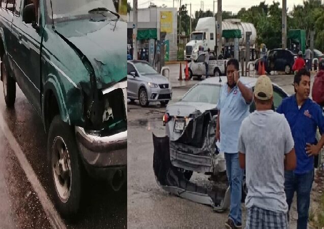 Una carambola en la vía Motul- Telchac Pueblo deja tres vehículos dañados