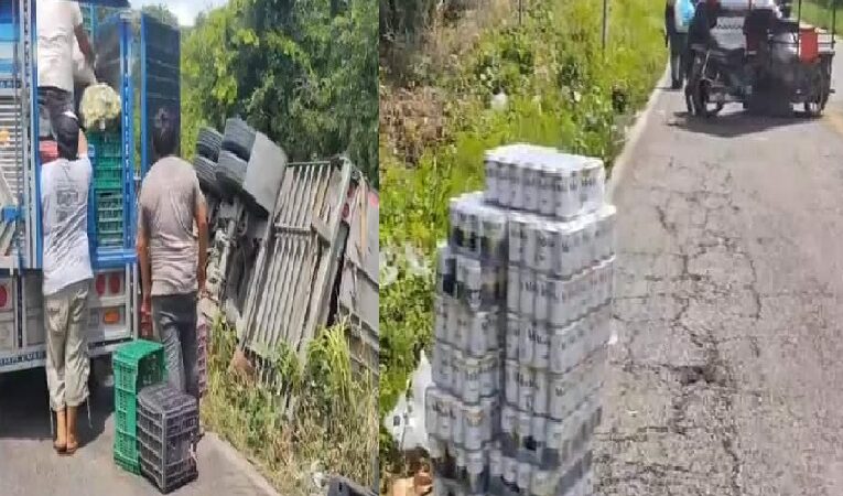 Vecino de Kantunil rapiñaron un tráiler que volcó cargado de Cerveza