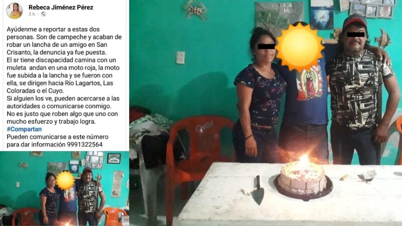 Pareja de campechanos robó una lancha en San Crisanto comisaria de Sinanché