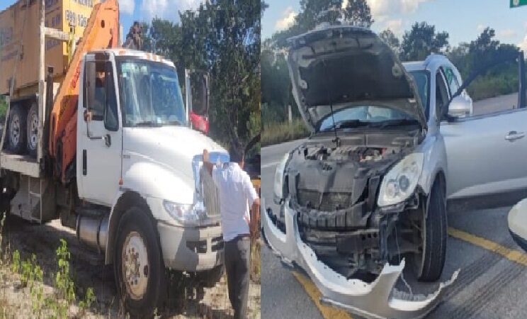 Imprudente conductora se voló un alto y chocó contra una grúa en el entronque Mérida-Tetiz