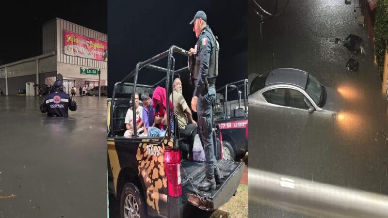 Policías yucatecos apoyan en las inundaciones en Chetumal en Quintana Roo