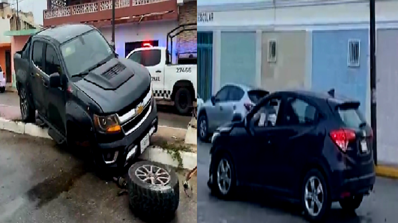 Una jovencita acaba su loca carrera chocando contra una camioneta Chevrolet