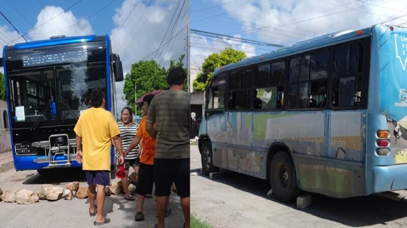 Retienen camiones de trasporte público exigen restablezcan la energía eléctrica en la colonia Nueva Mulsay
