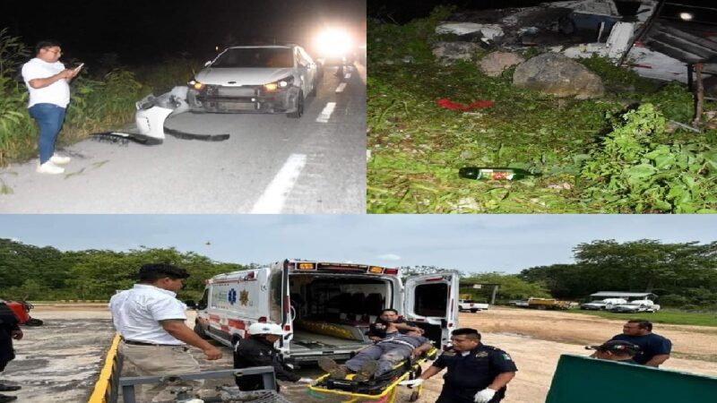 Ebrios chocan y vuelcan en la Mérida- Cancún, gasero se lesiona al caer de un tanque estacionario en Tizimín