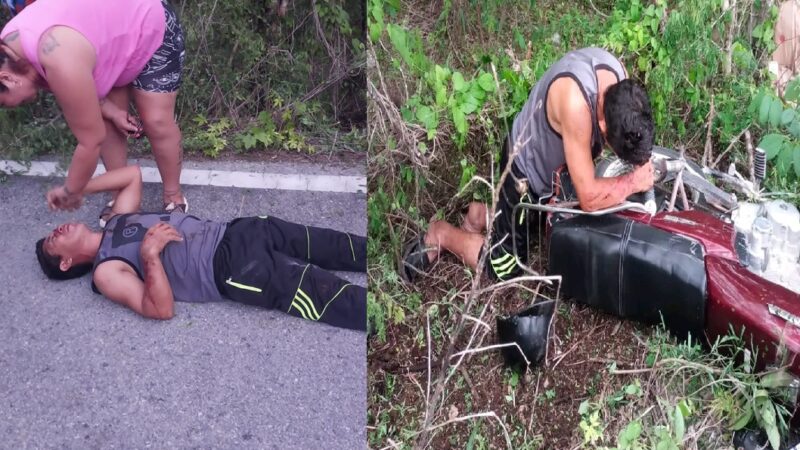 Ebrio motociclista termino su parranda en una clínica: derrapó en la vía Yobaín- Dzidzantún