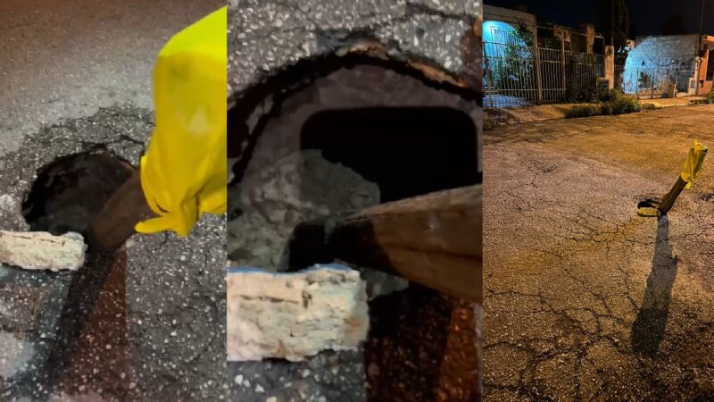 Se desploma una calle y deja un profundo socavón en la colonia en Vergel 65