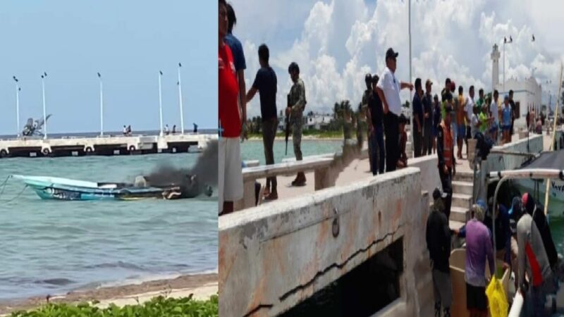 Pescadores queman dos lanchas de buzos furtivos en Telchac Puerto