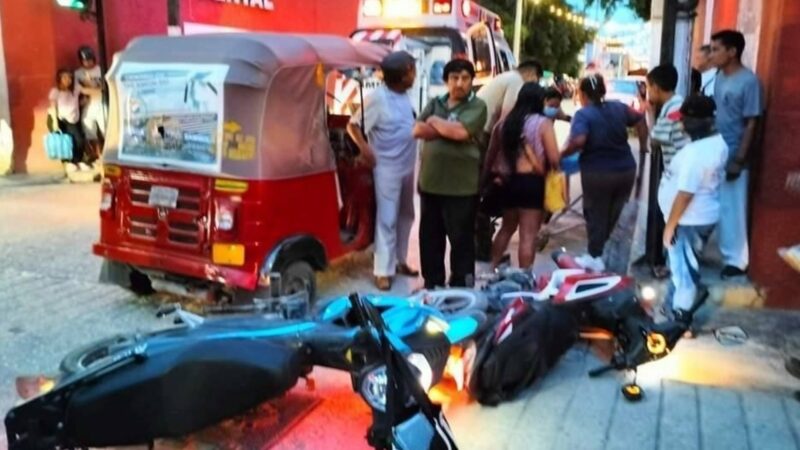 Por no respetar la luz verde tres personas resultaron lesionados en un choque en el centro de Motul