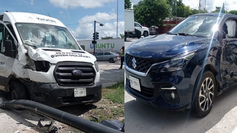 Por ir en el carril del IETRAN, un camión de traslado medico choca en Mérida