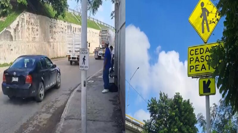Gobierno quitan los botones que activa el paso peatonal en el entronque Mérida a Cancún