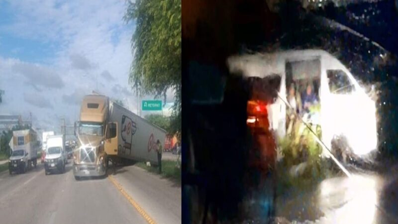Un tráiler sale en el periférico de Mérida y un taxista de Seyé en la Mérida-Cancún  