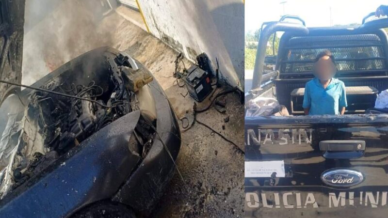 “Mi primera chamba” intenta robar un acumulado y termina incendiando un auto en Kanasín
