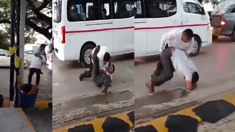 A golpes y coyazos se disputan pasaje camioneros del trasporte publico en Mérida