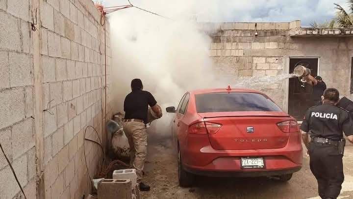 Por un cortocircuito un auto se incendió en Motul