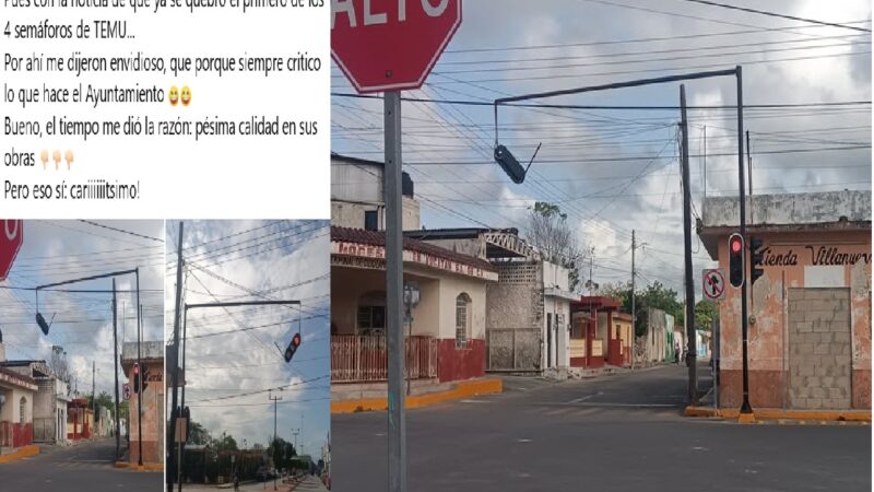 A punto de caer un nuevo semáforo en el centro de Dzidzantún herencia de Ismael Aguilar