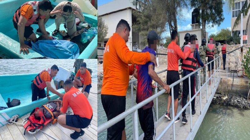 Marina rescata a 14 extranjeros y dos mexicanos, en inmediaciones del puerto de abrigo de Progreso